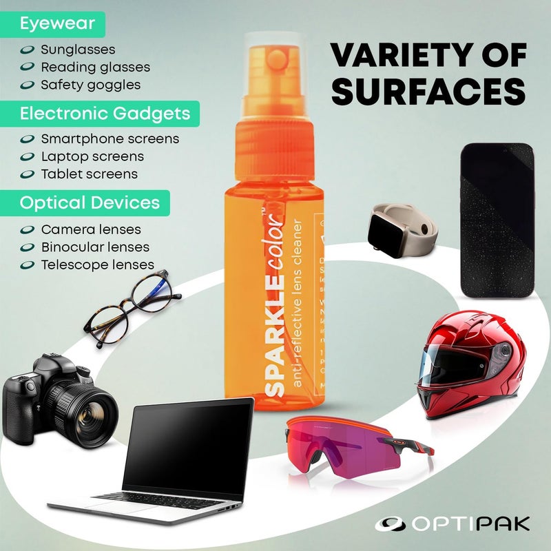 OPTIPAK Sparkle Anti-Reflective Safe Lens Cleaner Spray Kit - (2) 1oz Glasses Cleaner Bottle & (2) Microfiber Cloth for Eyeglasses, Sunglasses, Lenses, Screens and Camera Cleaning Kit (4 Piece Set) - Image 5